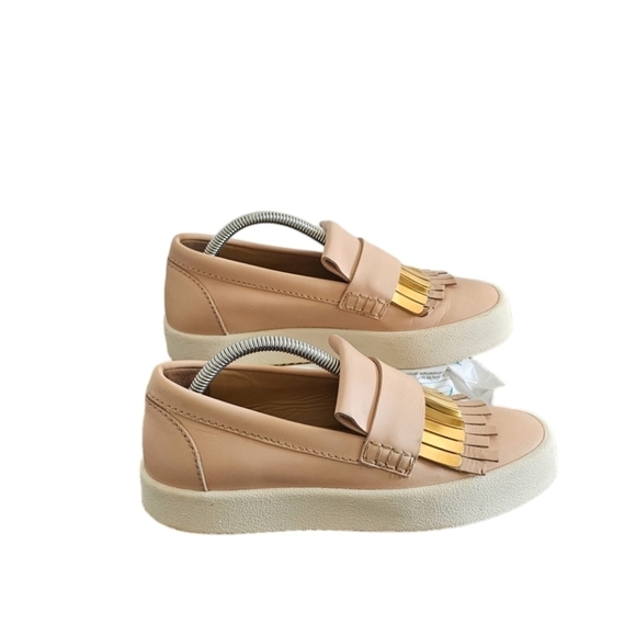 Giuseppe Zanotti Leather Sneakers Fringe Trim Accent. Gold hardware Beige sz6. - Picture 2 of 6